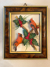 Vintage Framed CAPODIMONTE CARDINALS 3D WALL PLAQUE ~ Signed ~ Made in Italy picture