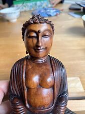 Burma Teak Buddha Statue Hand Carved Sculpture 7” High picture