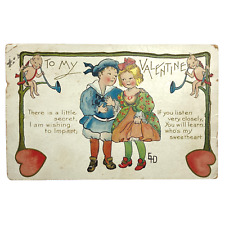 Antique TO MY VALENTINE Postcard - 1911 AMP Co - Boy Girl Cupid Cartoon picture