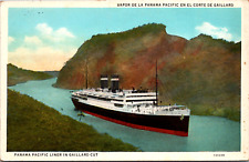 Vapor De La Panama Pacific En El Corte De Gaillard Panama Canal Vintage Postcard picture