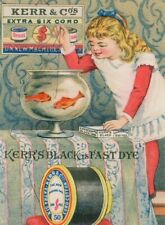 Great Victorian Trade Card Kerr's Cotton Thread Girl Fishing in Goldfish Bowl picture