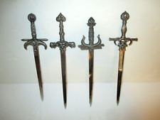 4 MARTO? GOTHIC MEDIEVAL SWORD LETTER OPENERS PEWTER/CHROME SKULLS DEMON 11 INCH picture