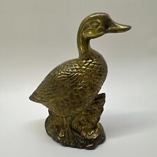Vintage Solid Brass Duck Mid Century Figurine Sculpture 7.25” picture
