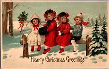 Antique Christmas Postcard 1912 Embossed Hearty Christmas Greetings Children picture