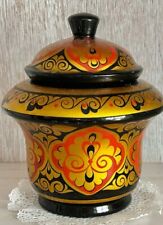Lovely Vintage Russian Wooden Lacquer Painted Lidded Pot Jar Vase 6