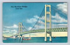 Mackinaw City MI-Michigan, The Mackinac Bridge, Antique, Vintage Postcard picture