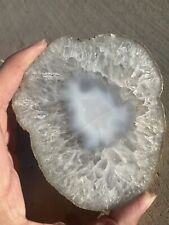 TWO Small Agate Geode Slab Large Quartz Crystal Brazil picture