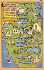 D1789 Map of Colorful Florida's Most Colorful Spots Linen Postcard Tichnor Bros. picture