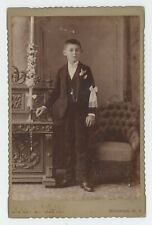 Antique Circa 1880s Cabinet Card Young Boy's First Confirmation Brooklyn, NY picture