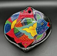 Vintage San Lucas Mexico Glazed Pottery Fish Bowl Handles Multicolor picture