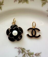 Vintage Style CC Gold Black and Pearl Zipper Pull Designer Buttons picture