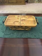 Vintage 1950’s Karoff Wood 5th Avenue Mid Century 3-Tier Expandable Buffet Tray picture