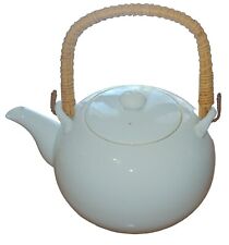 Beautiful White Tea Pot Otagiri Rattan Wicker Handle Vintage Teapot With Lid picture