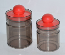 Vtg Retro Red Knob Jars Plastic Canisters Hong Kong 60’s-70’s Kitchen Office picture