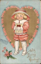 Children 1911 With Loving Greetings Tuck Antique Postcard 1c stamp Vintage picture