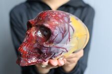 2.7LB Natural Mookaite Quartz Skull Carved Crystal Skull Repair Halloween Gift picture