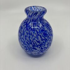 Beautiful Vintage BLUE & WHITE SPLATTER ART GLASS VASE picture