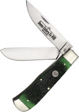 Queen Jumbo Linerlock Trapper Green Bone Folding 1095 Carbon Steel Knife PSB206L picture