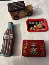 Coca-Cola 1990s Vtg. Truck + Coke Shaped Tin and Card Tin + Tray - 4 ITEMS MISC picture