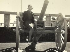 XG Photograph Pretty Woman Sitting On Large Cannon 193-40's Lovely Lady picture