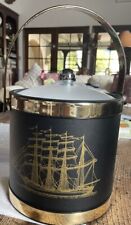 Vintage 1960's Ship Ice Bucket Shelton Ware Black and Gold Insulated  picture