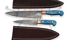 2 piece set of Damascus steel BLADE KITCHEN KNIVES/CHEF KNIVES DYED BONE HANDLE picture