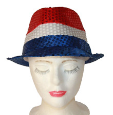 NEW Unisex Red White Blue USA Election Day Patriotic 4th of July Sequin Fedora picture