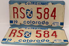 PAIR Colorado State License Plate RS 584 Vintage 1976 Bi Centennial picture