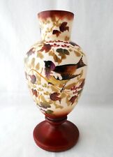 Antique European Bohemian Hand painted Bird Flowers opaline glass Vase picture