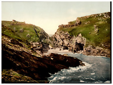 Cornwall. Tintagel. King Arthur's Castle from Valley I Vintage Photochrome by P.Z picture