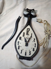 Vintage 1950s SPARTUS Here Kitty Kitty Kitty Black and White Cat Clock for Parts picture
