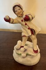 Royal Worcester girl figurine December FG Doughty snowball fight Christmas decor picture