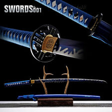 Elegant Blue Japanese Sword Samurai Katana Carbon Steel sea wave pattern blade  picture