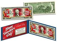 HAPPY VALENTINE'S DAY Keepsake Gift Colorized $2 Bill US Legal Tender *Red Roses picture