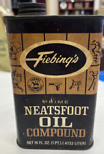 Vintage Fiebings Neatsfoot Oil Compound 16 FL. Oz. Can 1/2 Full Gas Oil Adv picture