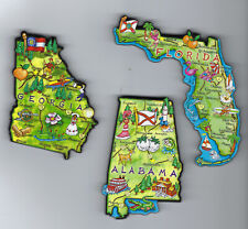 FLORIDA,  GEORGIA,  ALABAMA  JUMBO  ARTWOOD STATE MAP MAGNET SET OF 3  NEW picture