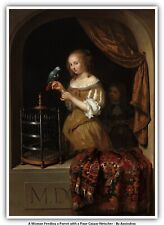 A Woman Feeding a Parrot with a Page Caspar Netscher picture