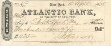 Atlantic Bank, of the City of New York - 1855 dated Check - Checks picture
