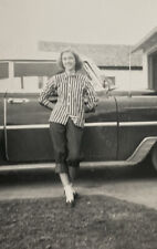 Vintage Original Photograph Pretty Girl Leans Against Car Pose Nice Girl Image picture