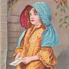 1880s Prudential Insurance Victorian Trade Card Young Girl & Letter NJ picture