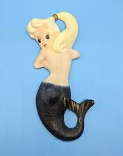 Vintage Chalkware blonde  Mermaid Wall Plaque Pinup - REPAIRED picture