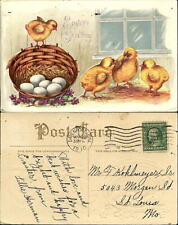 Easter postcard ~ chicks eggs nest Davenport Iowa 1910 picture