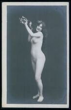 French full nude woman Long hair hairdo original old early 1900s photo postcard picture