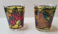 2 Rare Vintage Libbey Tiffany Style Fruit Stained Glass Large 3.5