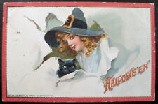 Halloween Pretty Witch with Black Cat Tuck Series 174 by Brundage Postcard picture