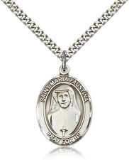 Saint Maria Faustina Medal For Men - .925 Sterling Silver Necklace On 24 Cha... picture
