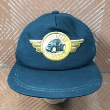 Vintage JOHN DEERE FLY IN 92 93 Farmer Hat Cap K PRODUCTS Leather Strap USA Made picture