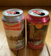 BUDWEISER 2020 HOLIDAY BEER CAN SET OF 2 COLLECTIBLE CANS STEIN OPENED CHRISTMAS picture