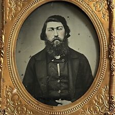 Antique Ambrotype Photograph Charming Man Long Beard Kind Eyes Lovely Suit picture