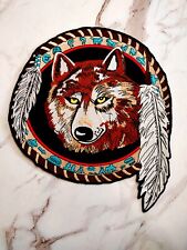 Lone Wolf Head Fox Feathered Dream Catcher Large Patch Iron on Embroidered picture